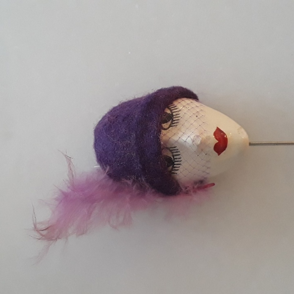 Beautiful Vintage French Flapper Stick Pin Brooch 1970s Collectible, Handpainted